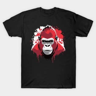 t-shirt design, gorilla with red paint splatters on its face, poster art T-Shirt